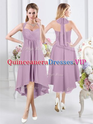 Artistic Halter Top Chiffon Sleeveless Knee Length Damas Dress and Ruching