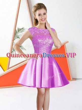 Superior A-line Dama Dress for Quinceanera Lilac Bateau Taffeta Sleeveless Knee Length Backless