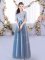 Popular Blue A-line Lace Damas Dress Lace Up Tulle Half Sleeves Floor Length