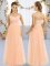 Cap Sleeves Floor Length Beading Zipper Dama Dress with Peach