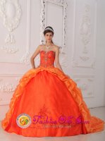 Unique Customize Orange Red Sweetheart Strapless Floor-length Quinceanera Dress With Beading and Appliques Taffeta In Grand Canyon AZ　(SKU QDZY344y-7BIZ)