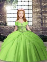 Beading Kids Pageant Dress Yellow Green Lace Up Sleeveless Floor Length