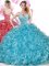 Blue Lace Up Quince Ball Gowns Beading and Ruffles Sleeveless Floor Length