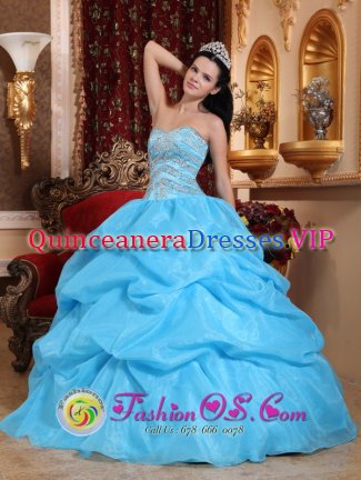 Salcedo Dominican Republic Aqua Blue Ball Gown Sweetheart Strapless Floor-length Organza Beading Quinceanera Dress