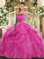 Floor Length Hot Pink Sweet 16 Quinceanera Dress Strapless Sleeveless Lace Up