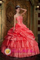 Fairfield Alabama/AL Discount Watermelon Strapless Quinceanera Dress With Beading Ruffles