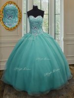 Affordable Floor Length Ball Gowns Sleeveless Turquoise Quinceanera Gown Lace Up