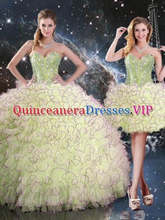 Yellow Green Organza Lace Up Vestidos de Quinceanera Sleeveless Floor Length Beading and Ruffles