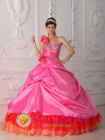 Prestwich Greater Manchester One Shoulder Multi-color Beaded Decorate Bust and Hand Made Flowers Quinceanera Dresses With Pick-ups