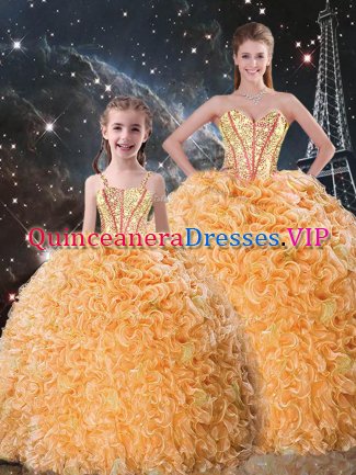 Floor Length Orange 15th Birthday Dress Organza Sleeveless Beading and Ruffles