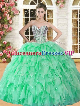 Sweetheart Sleeveless Sweet 16 Dresses Floor Length Beading and Ruffles Organza