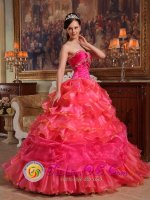 Elegant Hot Pink Quinceanera Dress For Broomfield Colorado/CO Sweetheart Beaded Decorate Bodice Taffeta and Organza Ball Gown