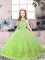 Trendy Yellow Green Ball Gowns Tulle Scoop Sleeveless Lace and Appliques Floor Length Backless Little Girls Pageant Dress