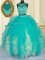 Pretty Scoop Turquoise Sleeveless Floor Length Beading and Ruffles Zipper Ball Gown Prom Dress