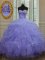 Trendy Sweetheart Sleeveless Quinceanera Dresses Floor Length Beading and Ruffles Lavender Organza