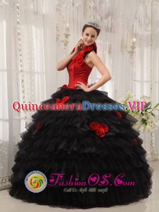 Villiers-sur-Marne France Black and Red Hand Made Flowers For Gorgeous Quinceanera Dress with Ruffles Layered