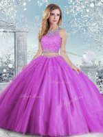 Lilac Sleeveless Beading and Sequins Floor Length Quinceanera Dresses