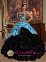 Satigny Switzerland New Style Aqua Blue and Black Quinceanera Dress with Sweetheart Pick-ups Ball Gown Taffeta and Organza