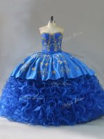 Ball Gowns Ball Gown Prom Dress Royal Blue Sweetheart Fabric With Rolling Flowers Sleeveless Lace Up