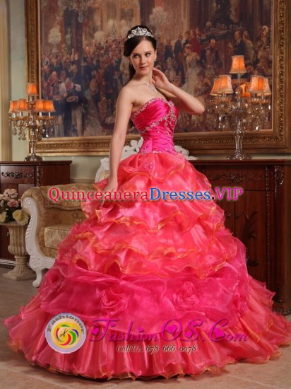 Elegant Hot Pink Quinceanera Dress For Beach North Dakota/ND Sweetheart Beaded Decorate Bodice Taffeta and Organza Ball Gown - Click Image to Close