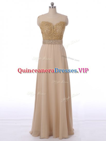 Attractive Floor Length Champagne Vestidos de Damas Chiffon Sleeveless Beading - Click Image to Close