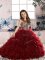 Scoop Sleeveless Pageant Gowns Floor Length Beading and Ruffles Wine Red Organza