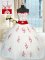 Dramatic White Ball Gowns Sweetheart Sleeveless Tulle Floor Length Lace Up Appliques and Belt Sweet 16 Quinceanera Dress