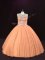 Latest Tulle Scoop Sleeveless Lace Up Beading Quince Ball Gowns in Peach