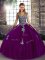 Custom Fit Purple Ball Gowns Straps Sleeveless Tulle Floor Length Lace Up Beading and Appliques Quinceanera Gowns