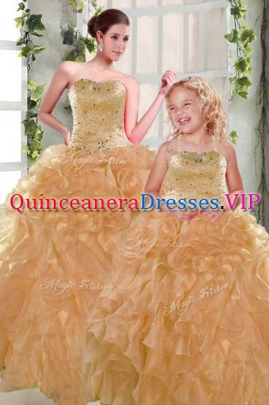 Beading and Ruffles Quinceanera Dresses Orange Lace Up Sleeveless Floor Length