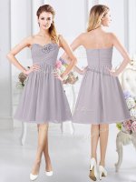 Dramatic Sleeveless Knee Length Ruching and Hand Made Flower Zipper Quinceanera Court of Honor Dress with Grey(SKU BMT0227CBIZ)