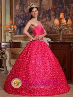 Yuma Arizona Fabric With Rolling Flower Appliques Decorate Up Bodice Coral Red Graceful Ball Gown For Quinceanera Dress