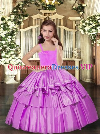 Custom Made Sleeveless Lace Up Floor Length Ruffled Layers Child Pageant Dress