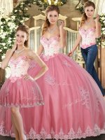 Glorious Floor Length Watermelon Red Vestidos de Quinceanera Sweetheart Sleeveless Lace Up