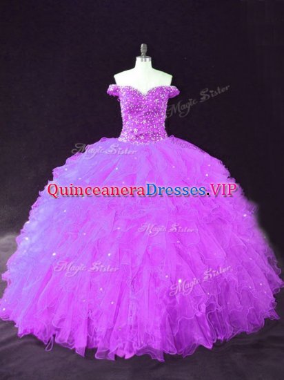 Purple Quinceanera Dress Sweet 16 and Quinceanera with Beading and Ruffles Off The Shoulder Sleeveless Lace Up - Click Image to Close