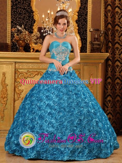 Bridgend Mid Glamorgan Classical Teal Sweetheart Quinceanera Dress For Appliques With Rolling Flowers Ball Gown - Click Image to Close