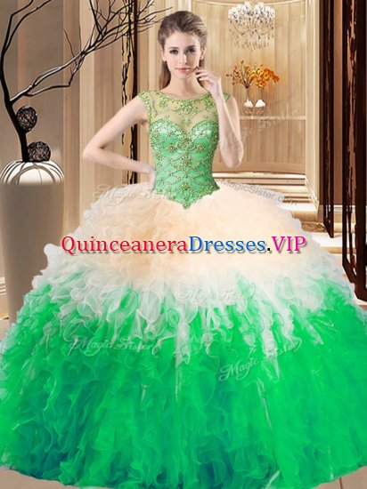 Scoop Sleeveless Lace Up Quinceanera Dresses Multi-color Tulle - Click Image to Close