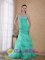 Celebration FL Apple Green Organza Beading and Ruch Column Quinceanera Dama Dress Sweetheart Brush Train