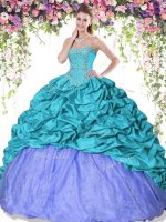 Taffeta Sleeveless Floor Length Quinceanera Dresses and Beading and Pick Ups