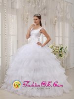 White Appliques Brand New Style Quinceanera Dress In Georgia Scoop Satin and Organza Ball Gown In Derby Kansas/KS