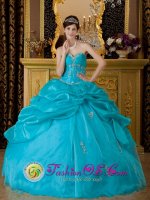 Appliques Decorate Sweetheart Bodice Teal Quinceanera Dress For Malterdingen Germany Hand Made Flower and Pick-ups(SKU QDZY153y-2BIZ)