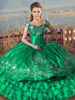 Captivating Green Lace Up Vestidos de Quinceanera Embroidery and Ruffled Layers Sleeveless Floor Length