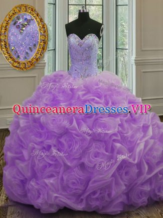 Lavender Vestidos de Quinceanera Military Ball and Sweet 16 and Quinceanera with Beading Sweetheart Sleeveless Sweep Train Lace Up