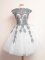 White Sleeveless Mini Length Appliques Lace Up Damas Dress