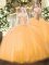 Tulle Off The Shoulder Sleeveless Lace Up Beading Military Ball Gown in Orange