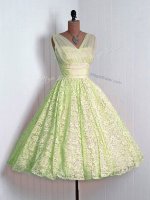 Yellow Green V-neck Lace Up Lace Quinceanera Court of Honor Dress Sleeveless(SKU SWBD126-10BIZ)