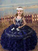 Purple Sleeveless Embroidery and Ruffled Layers Floor Length Pageant Dress Toddler