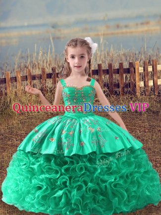 Turquoise Sleeveless Embroidery Lace Up Pageant Dresses