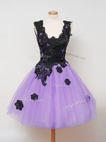 Fantastic Lilac Sleeveless Appliques Knee Length Quinceanera Dama Dress