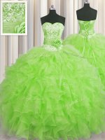 Elegant Handcrafted Flower Sleeveless Organza Lace Up 15th Birthday Dress for Military Ball and Sweet 16 and Quinceanera